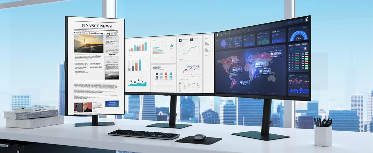 3 Samsung A600 Monitors with the left monitor vertical 