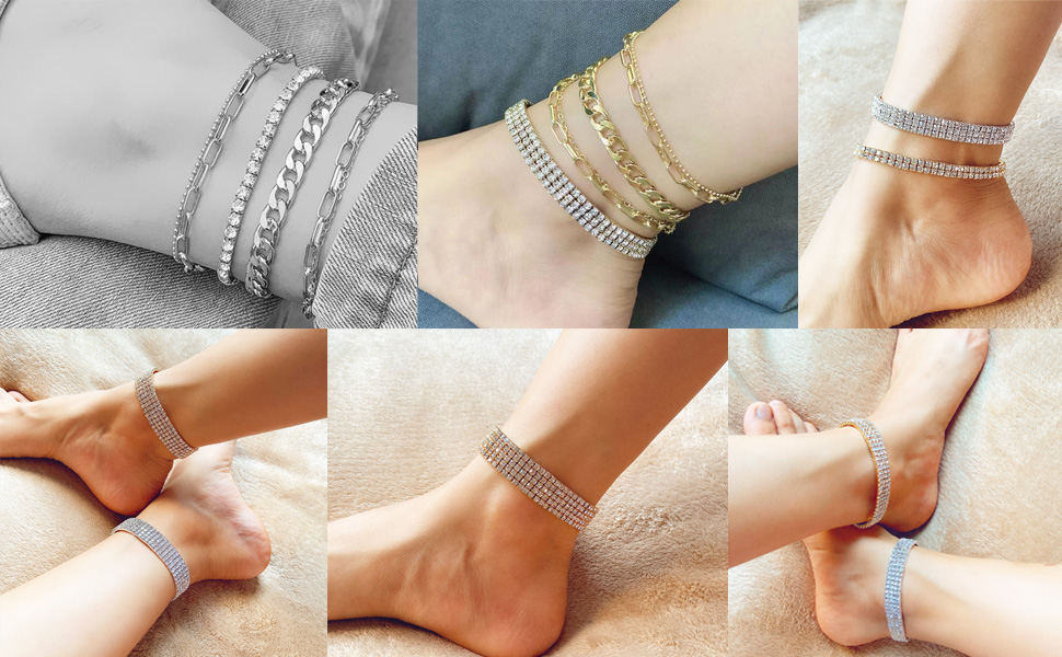 Nanafast 4-6PCS Ankle Bracelets Set for Women Gold Boho Beach Anklet