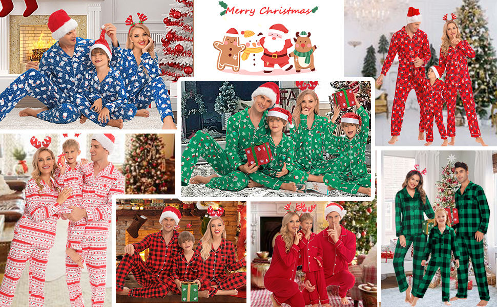 Christmas Family Matching Pajamas Long Sleeve Pj Set  Festival Party Sleepwear with Button S-XXL