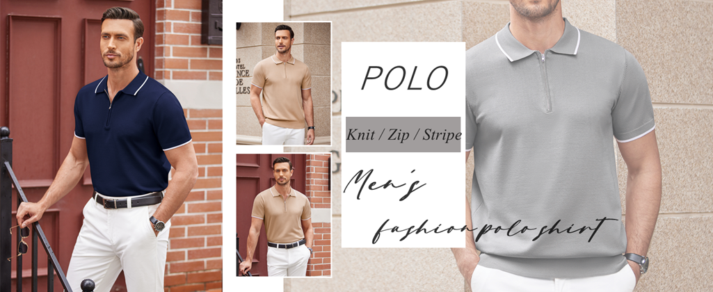 Men's Short Sleeve Zipper Casual Slim Fit Golf Polo Shirt 