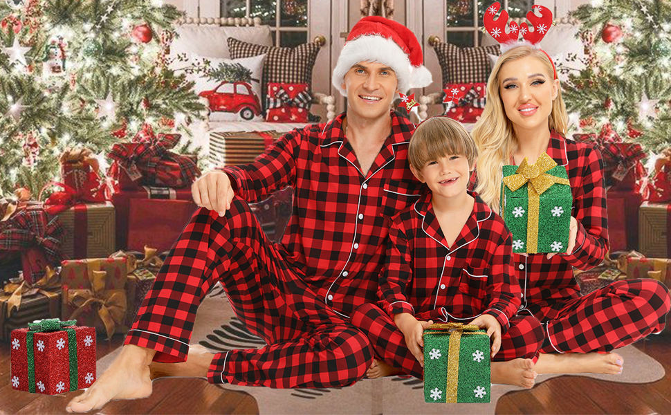 Matching Family Christmas Pajamas Set Long Sleeve Button-Down Loungewear