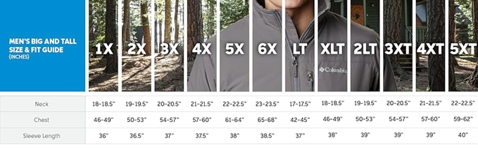 Men's Jacket big and tall size and fit guide