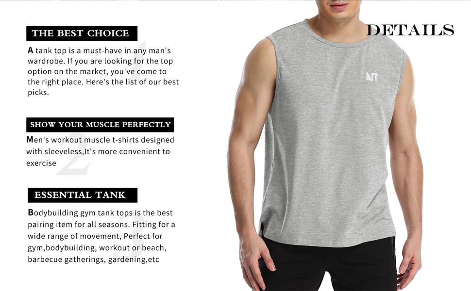 NITAGUT Men's Cotton Tank Tops Casual Classic Sleeveless Tops Workout Bodybuilding Muscle T Shirt